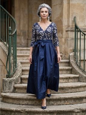 Jessica Howard Navy Lace Floral V-Neck Cocktail Dress